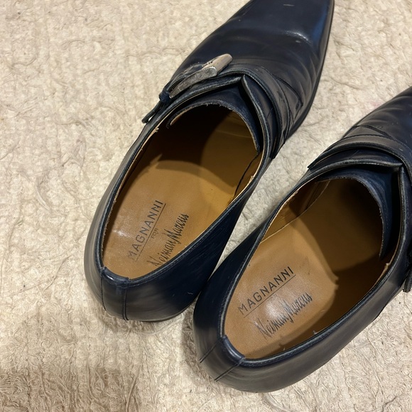 Men's Dark Blue Leather Buckle Shoes - Picture 5 of 6